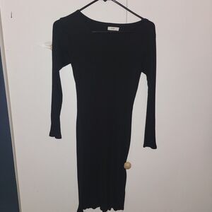 STORQ Black Knit rib Long Sleeve Midi Sheath Dress Scoop Neck Size 3 maternity